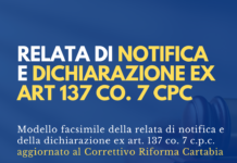 Relata di notifica (Correttivo Riforma Cartabia): modello relate e nuove modalità di notificazione degli atti giudiziari relata notifica e dichiarazione art 137 cpc modello facsimile correttivo riforma cartabia