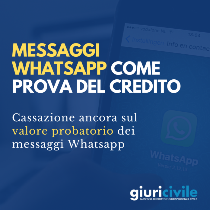 messaggi whatsapp come prova del credito